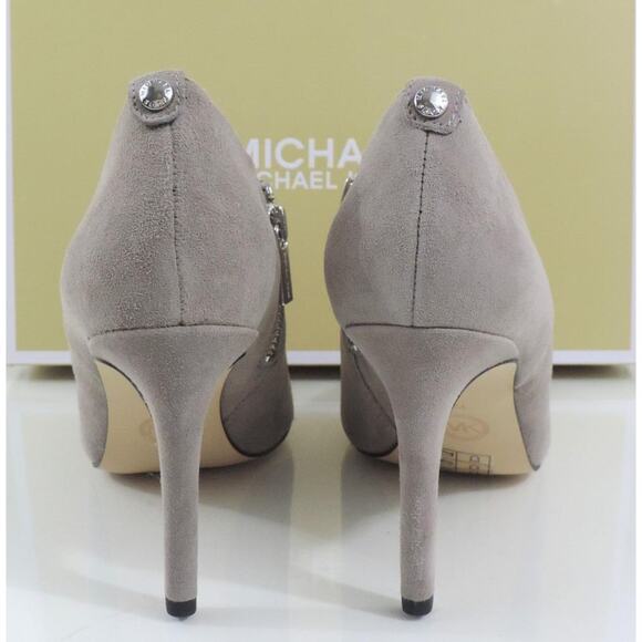 Michael Kors Sammy Ankle Zip Booties Heels Pearl Grey Suede - Picture 7 of 9